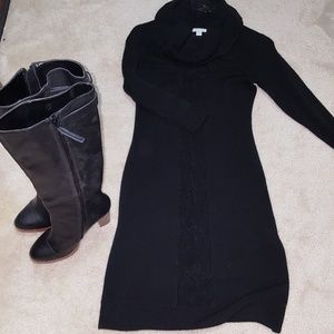 Black sweater dress. Great with boots!